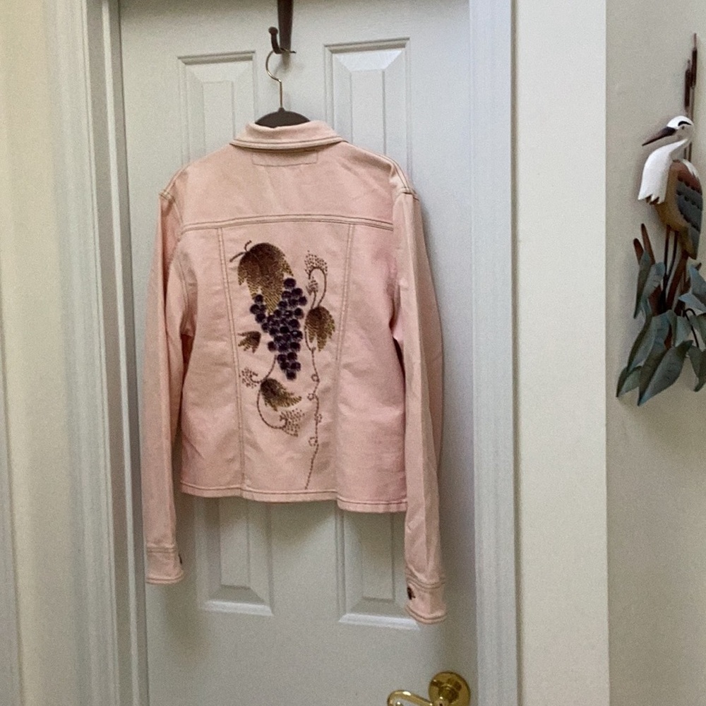 Michael R Dan 1962 vintage jean jacket beaded maximalist pink whimsy M - Picture 2 of 10